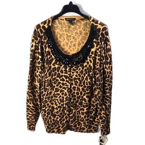 INC International Concepts Women's Leopard Print Cardigan Sweater Sz 1X - NWT